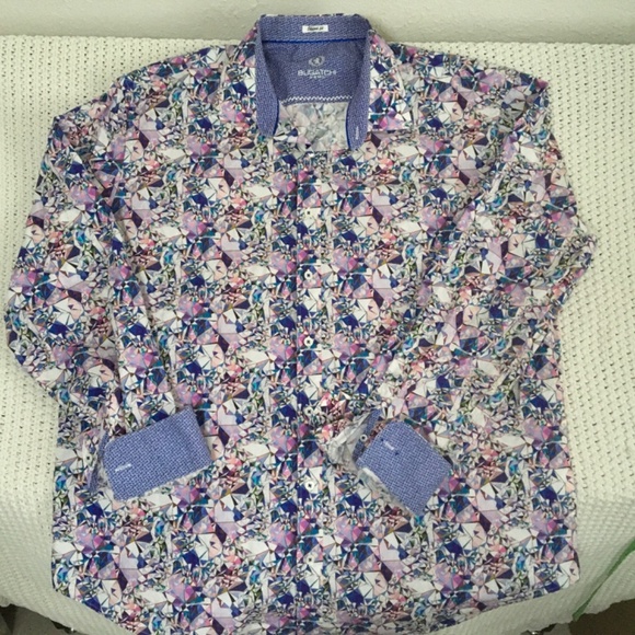 BUGATACHI SHAPED FIT COLORFUL ABSTRACT PRINT DRESS SHIRT